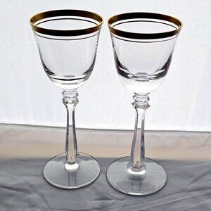 2 Mikasa Empire Gold Trim Cordial Glasses 5.5" lead crystal luxury 90s metallic